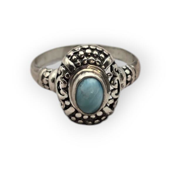 Larimar Sterling Silver 925 Ornate Boho Ring Size 9 Vintage Jewelry - Picture 2 of 9